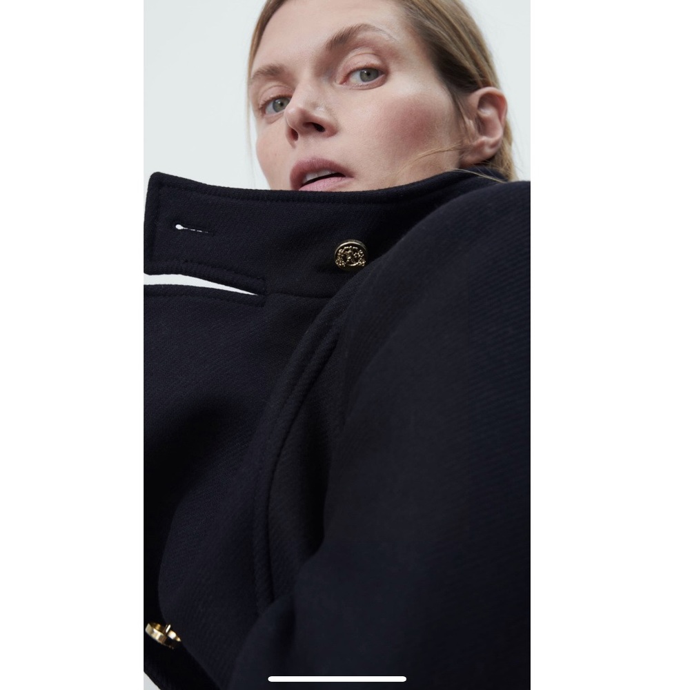 Zara gold buttons wool Italian mantengo wool black coat - Picture 6 of 11